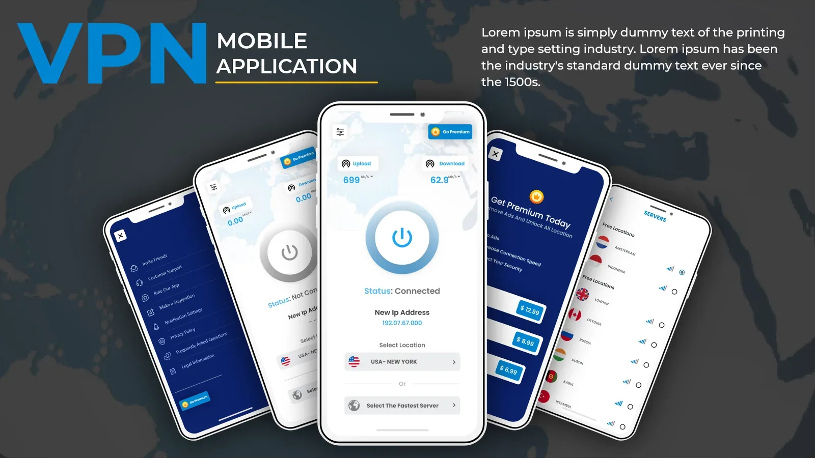 VPN: Mobile Application screen designed and developed by Infusible Coder