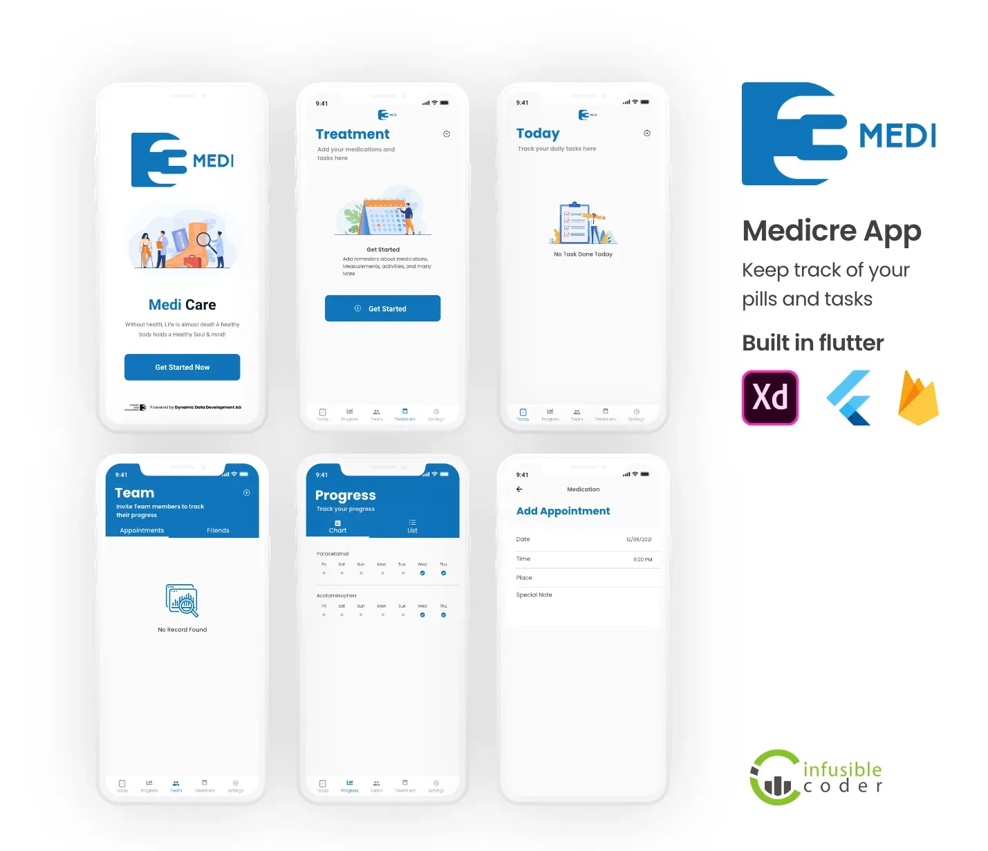 MEDI CARE: Medical App screen designed and developed by Infusible Coder